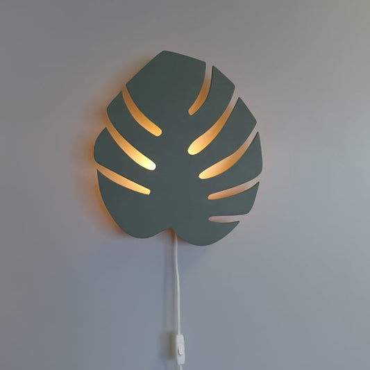 Houten wandlamp kinderkamer | Monstera blad groen - toddie.nl