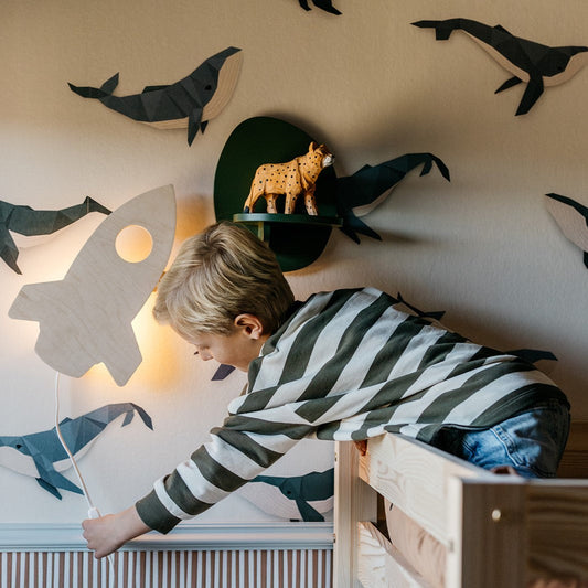Houten wandlamp kinderkamer | Raket - blank - toddie.nl ®