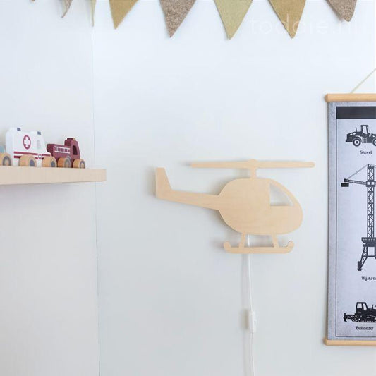 Houten wandlamp kinderkamer | Helikopter - blank - toddie.nl ®