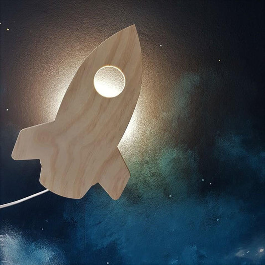 Houten wandlamp kinderkamer | Raket - toddie.nl