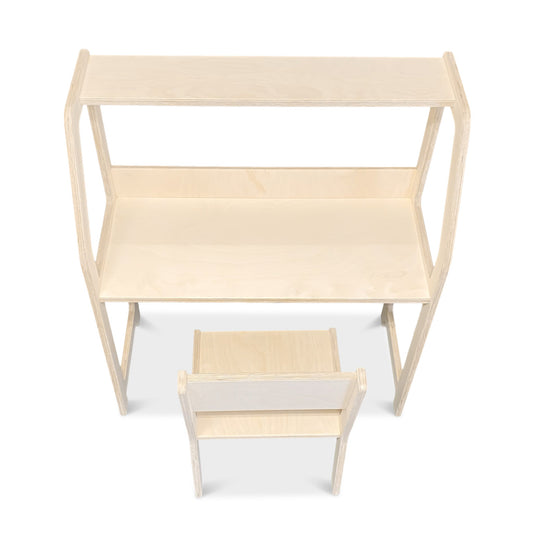Moodie montessori skrivebord i tre til barnerommet 2-7 år | Med stol - ubehandlet