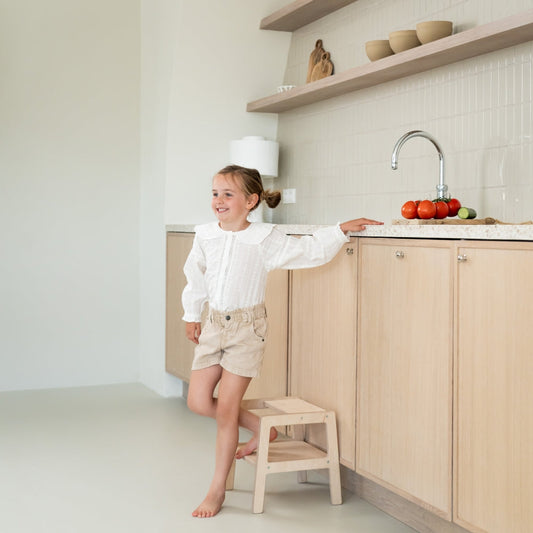 Montessori subtilt læringstårn | Trinnstige i tre, krakk - ubehandlet