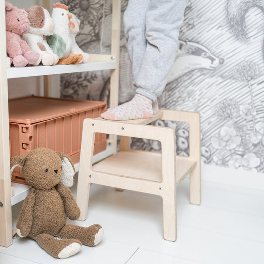 Montessori subtilt læringstårn | Trinnstige i tre, krakk - ubehandlet