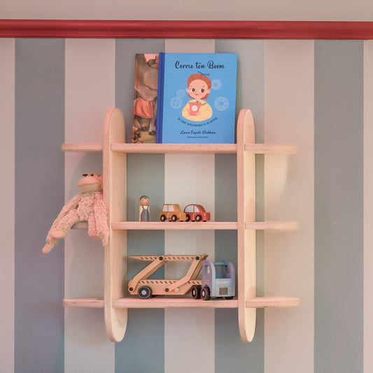 Round Montessori bokhylle til barnerommet | Seksjons skap med 3 hyller - ubehandlet