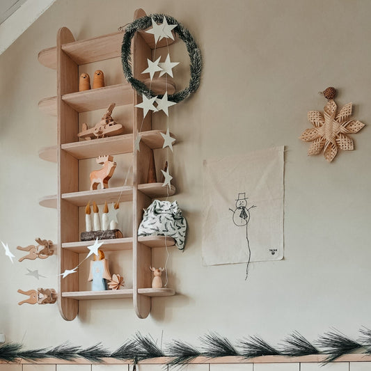 Round montessori bokhylle til barnerommet | Seksjons skap med 6 hyller – ubehandlet