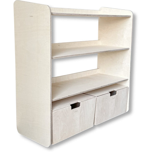 Jollie montessori åpent oppbevaringsskap + rullende oppbevaringskasser | Bokhylle med 3 hyller – ubehandlet