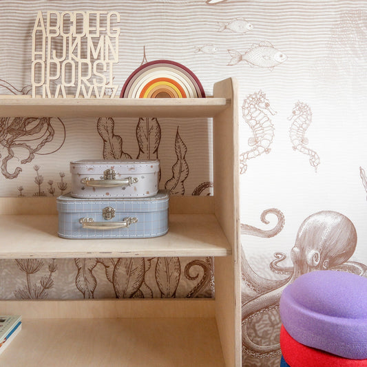 Jollie montessori oppbevaringsskap for leker | Bokhylle med 4 hyller - ubehandlet