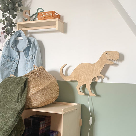 Houten wandlamp kinderkamer | Tyrannosaurus - blank - toddie.nl ®