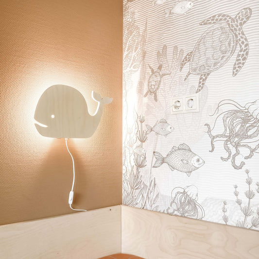Houten wandlamp kinderkamer | Walvis multiplex - toddie.nl