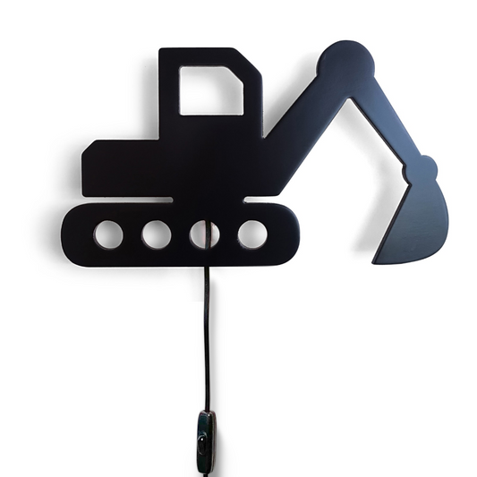 Houten wandlamp kinderkamer | Graafmachine, zwart - toddie.nl