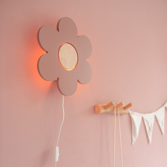 Houten wandlamp kinderkamer | Bloem - terra roze - toddie.nl ®