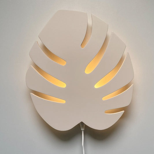 Houten wandlamp kinderkamer | Monstera blad beige - toddie.nl