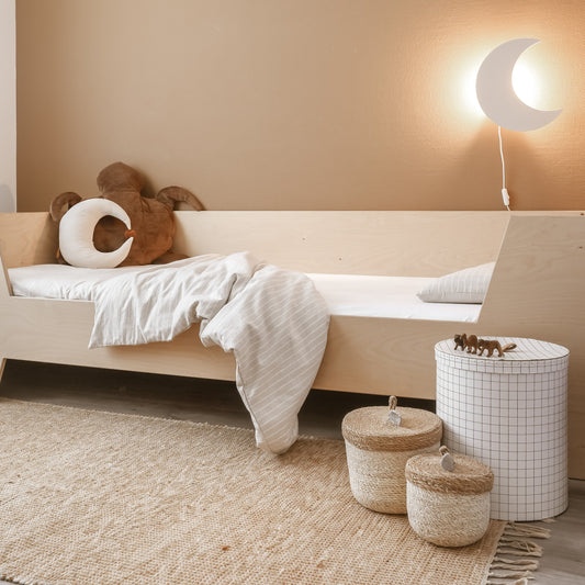 Houten wandlamp kinderkamer | Maan - beige - toddie.nl