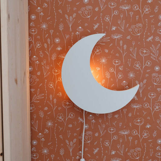 Houten wandlamp kinderkamer | Maan - wit - toddie.nl