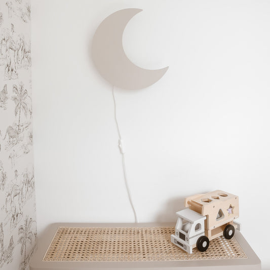 Houten wandlamp kinderkamer | Maan - beige - toddie.nl
